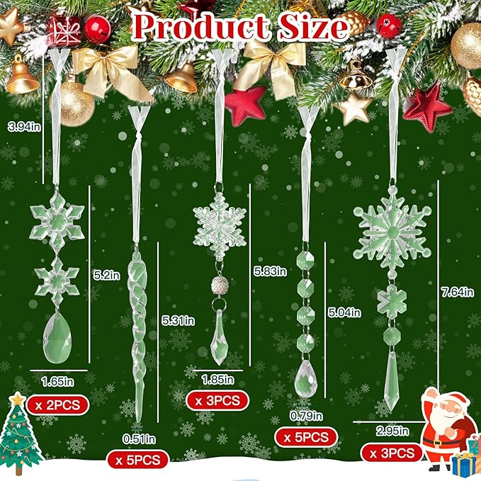 Christmas Tree Decorations 18Pcs(Ready to Hang), Acrylic Crystal Ornaments for Christmas Tree- Hanging Christmas Snowflake Decorations for Xmas Decor, Weddings, Frozen Birthday Parties
