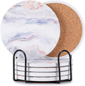 Hoewina 6Pcs Drink Coasters with Holder, Marble Style Ceramic Drink Coaster, Absorbent Coasters Set Suitable for Kinds of Cups, Modern Style Coasters for Coffee Table, 4 Inches（Cloud Style）