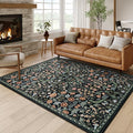 Moynesa Floral 5x7 Living Room Area Rug, Soft Washable Rugs for Bedroom, Non Slip Ultra Thin Boho Rug Botanical Stain Resistant Floor Carpet for Dining Room Home Office, Black