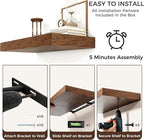 Venusmiles Floating Shelves for Wall, 36" W x 12" D x 2" H, 2 Pack of Long Wall Mounted Engineered Wood Shelves with Invisible Brackets for Living Room, Bedroom, Bathroom, Kitchen Decor, Brown