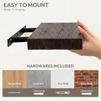 Marsmiles 36 inch Floating Shelves for Wall Solid Elm Wood Shelves|Rustic Wall Shelves with Invisible Heavy-Duty Bracket for Bathroom Living Room Kitchen|Walnut, 2 Pack
