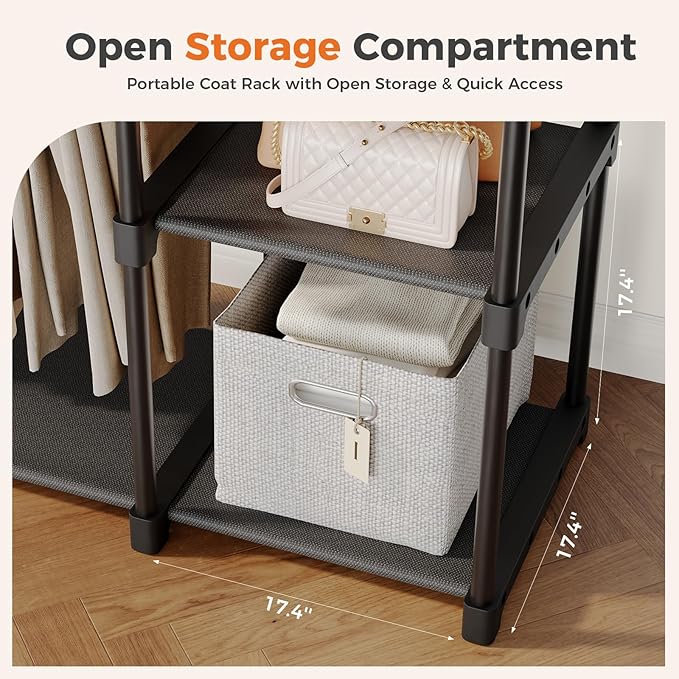 OLIXIS Portable Wardrobe Closet with Hanging Rods, 49 Inch Portable Clothing Rack with Shelves, Heavy Duty Clothes Rack, Freestanding Closet Organizer, 49" L x 15.7" W x 71.65" H