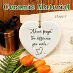 Never Forget the Difference You Make - Thank You Gifts, Appreciation Gift, Midwife Gift, Farewell, Going Away, Goodbye, Inspirational, Retirement Gifts for Coworkers | Ceramic Heart Christmas Ornament