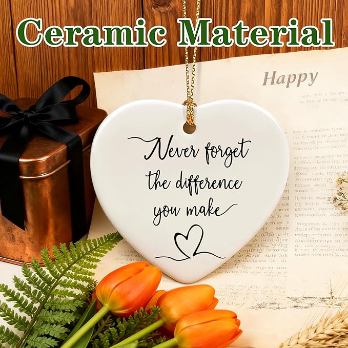 Never Forget the Difference You Make - Thank You Gifts, Appreciation Gift, Midwife Gift, Farewell, Going Away, Goodbye, Inspirational, Retirement Gifts for Coworkers | Ceramic Heart Christmas Ornament