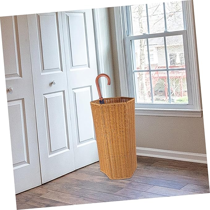 Uonlytech Artificial Rattan Umbrella Stand Plastic Storage Holder for Entryway Indoor Use Freestanding Design for Long Folding Umbrellas Decorative Organizer for Home Office