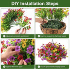Artificial Faux Hanging Flowers Plants with Basket for Outdoor Spring Decoration, Fake Silk Daisy Outside Indoor UV Resistant Look Real Yard Patio Front Porch Garden Balcony Home Decor(MIx1)