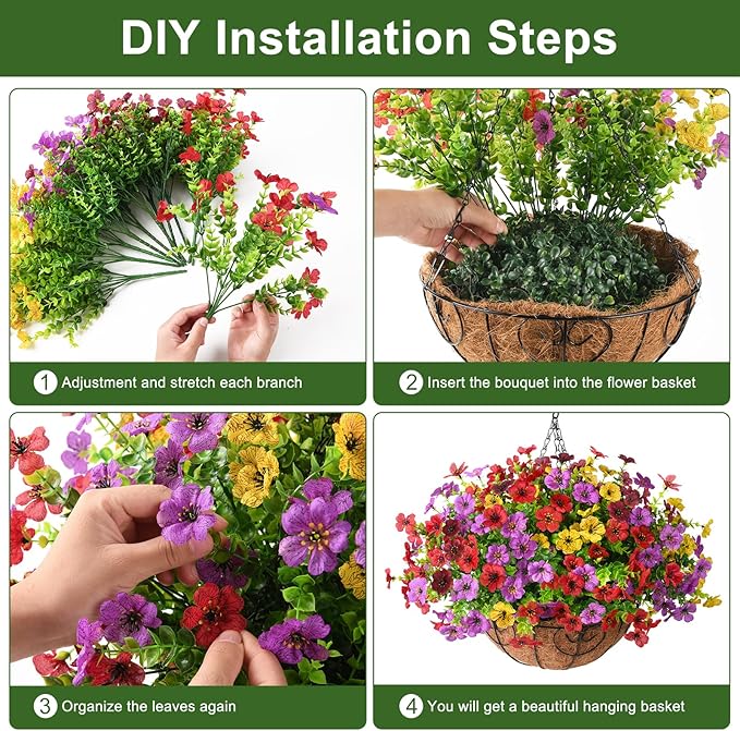 Artificial Faux Hanging Flowers Plants with Basket for Outdoor Spring Decoration, Fake Silk Daisy Outside Indoor UV Resistant Look Real Yard Patio Front Porch Garden Balcony Home Decor(MIx1)