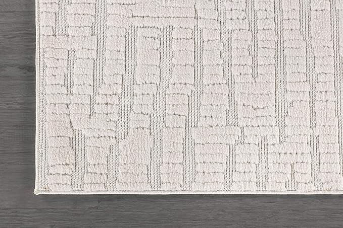 Modern Micro Loop Indoor Area Rugs for Living Room Bedroom Kitchen Geometric Pebble White 6x9 Luxury Durable Low and High Pile Non-Shedding Stain Resistant Soft Area Carpet 6 x 9