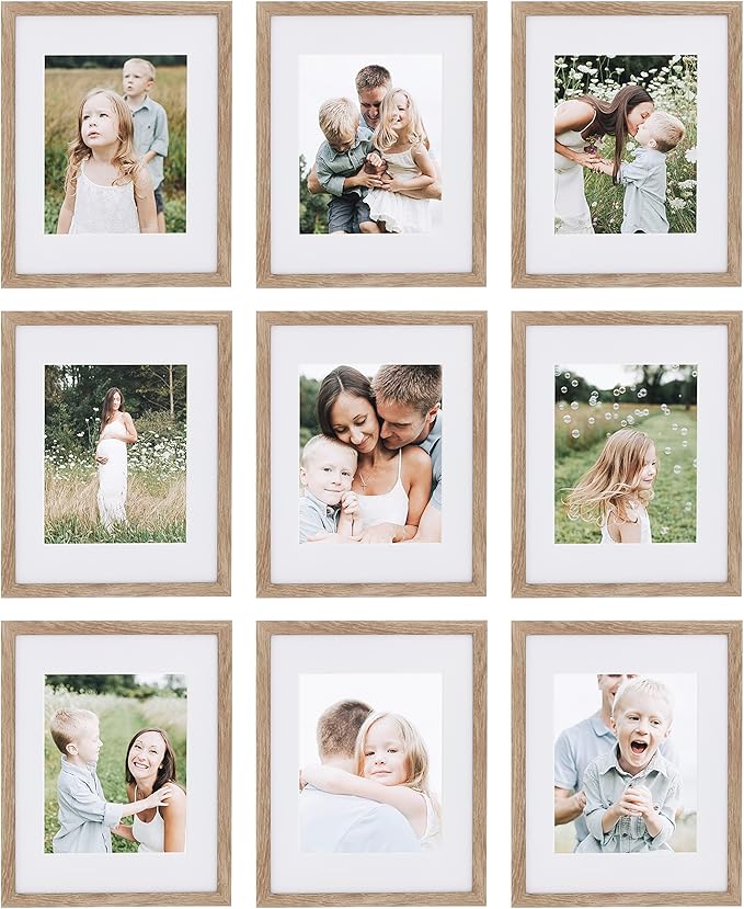 Sheffield Home 9 Piece Gallery Wall Frame Set, 11x14 Inch, Light Natural