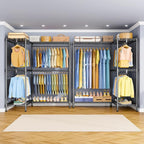 E15 Pro Garment Rack L Shaped Clothes Rack for Corner，Freestanding Clothing Racks for Hanging Clothes，Heavy Duty Closet System with 4 Hanging Rods & 8 S Hooks，48.8"W x 15.8"D x 78.4"H，Grey