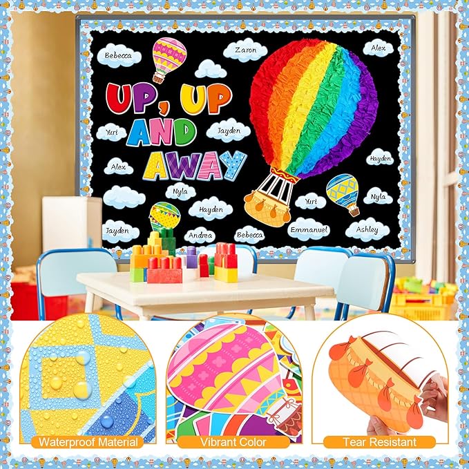 Epakh Hot Air Balloon Bulletin Board Set Hot Air Balloon DIY Classroom Decorations 3D Paper Cutouts for Back to School Preschool Elementary Summer Window Chalkboards Wall Door Decor