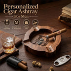 Cigar Ash Tray for Men Personalized Name Walnut Cigar Ashtrays for Outdooor Custom Wooden Ashtray Father's Day Christmas Engraved Monogramed Ashtray Gifts for Husband Dad Groomsmen Papa Grandpa