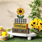 Yuntau 4 Pcs Sunflower Decorations Sunflower Wooden Sign Sunshine Table Centerpiece Summer Tiered Tray Decor Decorative Faux Book Stack Block for Coffee Table Fireplace Mantel Shelf Kitchen