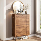 Nicetree Shoe Cabinet Storage for Entryway, 9.45" Narrow Shoe Organizer with Architectural Arched Fluted Front, Slim Shoe Rack with Adjustable Shelves,Fits Size 12 Shoes,Timeless Walnut