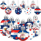 HyDren 40 Pcs 4th of July Ornaments 1.2 Inch Mini Patriotic Tree Decorations 250th Anniversary Memorial Day Independence Day Ornaments Red White Blue Eagle Star Ball Decorations for Holiday Party