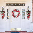 Glitzhome 25" Flocked Christmas Teardrop Door Swag with Berries, Ornaments and Pinecones Snow Dusted Hanging Garland for Front Door Indoor Holiday Decor