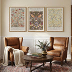 Large Framed William Morris Wall Art Set of 3, Vintage Strawberry Thief Canvas Artwork for Walls, Rustic Botanical Floral Art Prints for Living Room, Bedroom, Dining Room, Hallway, Office Wall Decor, Total Size 30x60 In