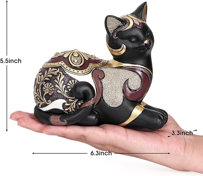 Smadeer Black Cat Statue for Home Decor, Cat Figurines Room Decoration for Bookshelf Office Table, Vintage Matt Small Cat Sculpture Gift for Cat Lovers, Woman Mom Retro Cats Animal
