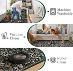 Moynesa Floral 2x3 Entryway Rug, Washable Kitchen Rugs Non Slip Front Door Mat for Indoor Entrance, Boho Ultra Thin Small Rug Soft Botanical Throw Carpet for Bathroom Bedroom, Black