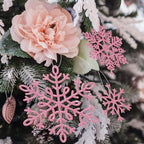 Whaline 40Pcs Pink Glitter Snowflake Winter Snowflake Ornaments Christmas Hanging Decorations with 197 Inches Silver Rope for Wedding Birthday Home Xmas Tree Window Door Accessories
