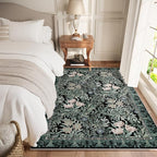 Washable Area Rugs 4x6 Black Green Vintage Floral Botanical Pattern,Perfect for Living Room, Bedroom, Kids Room, Nursery - Stain & Water Resistant Non-Slip, Pet & Child Friendly/Bedroom Decor