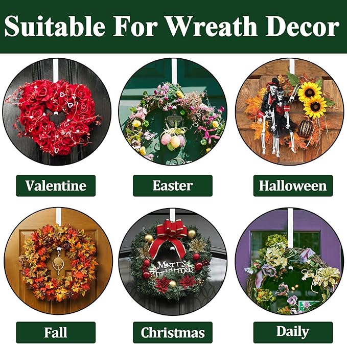 ZMCINER Wreath Hanger for Front Door, Adjustable 15-25 Inch, White Metal, Holds 20 lbs, Christmas & Fall Wreaths, Decorations Hook