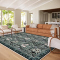 Washable Area Rugs 8x10 Black Green Vintage Floral Botanical Pattern,Perfect for Living Room, Bedroom, Kids Room, Nursery - Stain & Water Resistant Non-Slip, Pet & Child Friendly/Bedroom Decor
