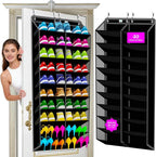 Heavy-Duty, over the door shoe organizer, Extra-Wide Large, shoe organizer, Holds 30 Pairs & Supports 100lbs, shoe rack, with Reinforced Grommets & Bamboo Rods, Fits Men's Size 12 & Boots, Black