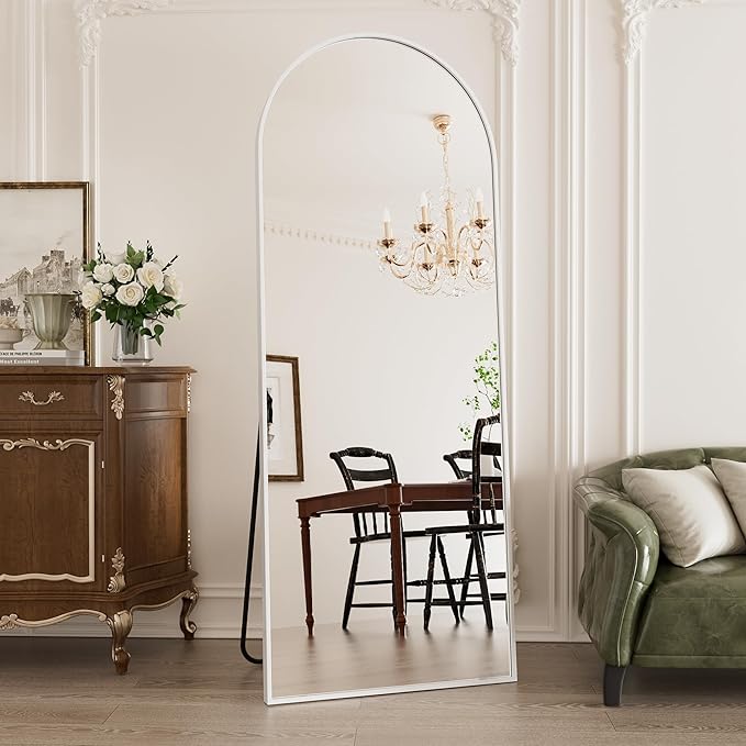 Prywot Arched Floor Mirror, 58" x 18" Full Length Wall Mirror Hanging or Leaning Arched-Top Full Body Mirror with Stand for Bedroom, Dressing Room, White