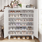 IRONCK Shoe Cabinet with Slatted Doors, 6-Tier Shoe Storage Cabinet with Adjustable Shelves, Wooden Shoe Rack Organizer for Entryway, Hallway, Closet, Living Room, White