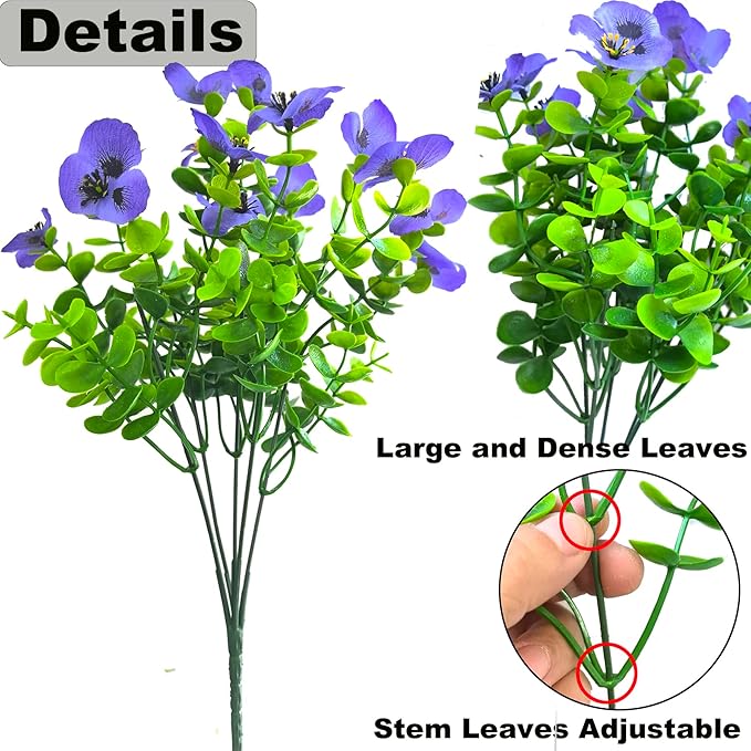 Artificial Flowers for Outdoors Fake Plants, 14 pcs Fake Flowers Artificial Plants Outdoor UV Resistant, Silk Faux Flowers Shrubs Greenery Plants for Porch Garden Patio Window Box Decor
