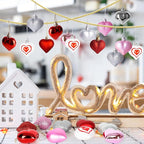 48PCS Heart Shaped Ornaments, Valentine Tree Decorations in 7 Kinds, 4 Colors Glitter Valentine Tree Ornaments, Heart Shaped Decorations for Valentines Wedding Party Hanging Decor