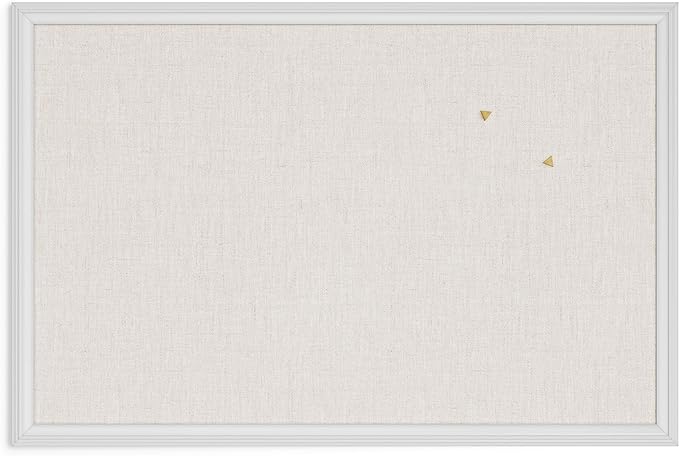 U Brands Farmhouse Bulletin Board, Linen Covered Corkboard with White Wood Frame, 30" x 20" (6711U00-01)