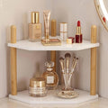 2-Tier Expandable Bamboo Corner Shelf - Dish/Plate Organizer for Cabinet, Kitchen Counter Shelf & Small Kitchen Shelf, Adjustable (6.7" H-White, 2-Tier)