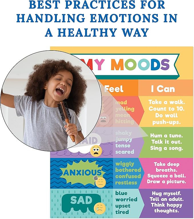 Carson Dellosa 9-Piece Calm Down Corner Posters, 16" x 13" Social Emotional Learning Wall Art for Growth Mindset, Bulletin Board, Circle Time Learning Center, and Classroom Decor