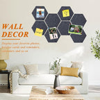 8 Pcs Hexagon Felt Cork Bulletin Board Tiles, Self Adhesive DIY Bulletin Board Pin Board for Office School Home Wall Decor Memos Photos Display(Deep Grey)