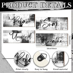 Maitys 4 Pcs Bathroom Wall Decor 10 x 4 Inch Bathroom Wall Art Contemporary Wood Restroom Pictures for Soak Unwind Relax Hanging Sign Spa Rustic Vintage Farmhouse Pediments(Black and White)