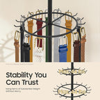 Floor Standing Belt Display, Tie Rack Floor Mounted Belt Hanger Belt Display Shelf Purse Hanger Stand Scarf Stand Adjustable Feet for Home, Boutiques, Clothing Stores, Retail Stores (Black)