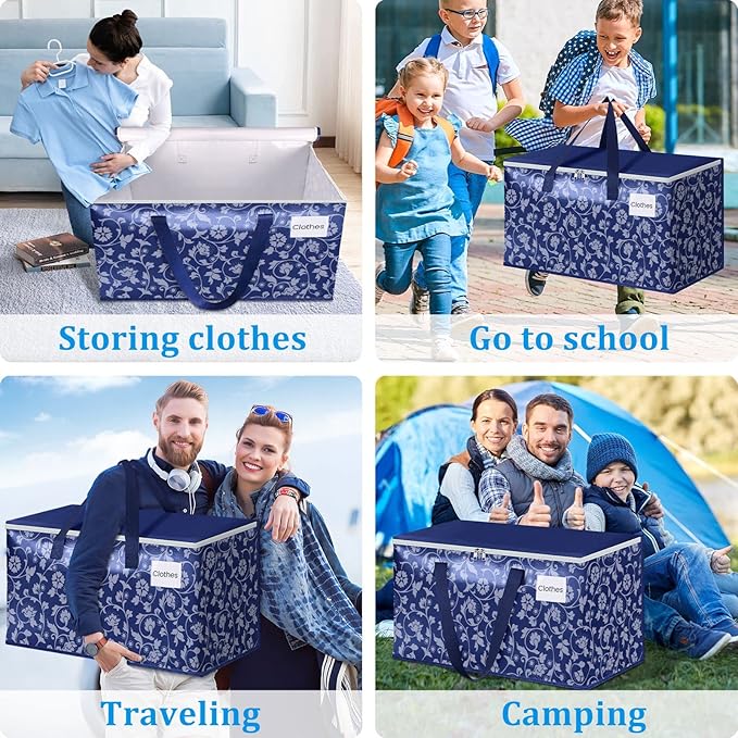 HomeHacks Moving Bags, Extra Large Size Moving Boxes, Heavy Duty Luggage Bags with Smooth Zipper and Sturdy Handles, Large Capacity & Easy Loading Storage Totes for Space Saver 125L, 6-Pack, Blue
