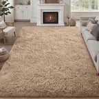 8x10 Area Rugs for Living Room Bedroom: Ultra Soft Fluffy Shag Rug Upgrade Non-Slip Non-Shedding Large Fuzzy Plush Carpet Indoor Floor Carpets for Kids Room Playroom Nursery Dorms Home Decor Beige