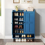 ONBRILL Shoe Cabinet with Cross Molding Doors, 6-Tier Shoe Storage Cabinet with 3 Adjustable Shelves and Metal Legs, 45'' Tall Shoes Rack Organizer Cabinet for Entryway, Front Door, Blue