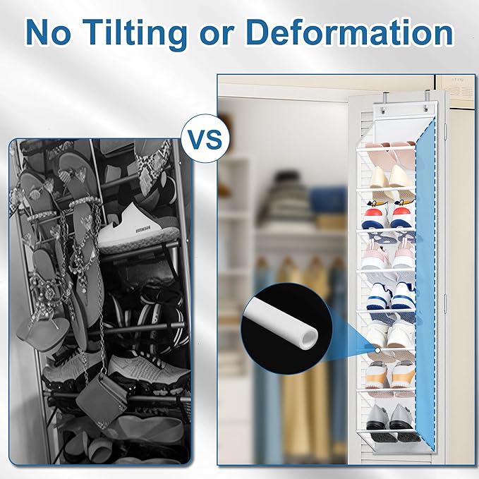 SLEEPING LAMB Narrow Over the Door Shoe Organizer for Closet, 2 Packs Shoe Racks for Door with Mesh & Deep Pockets, Hanging Sneakers Holder to Storage Boots, White
