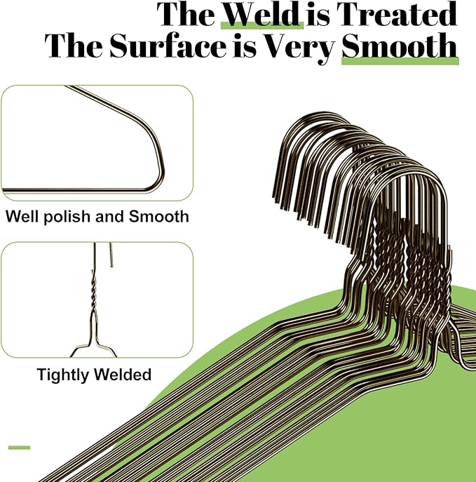 Wire Metal Clothes Hangers Bulk 100 Pack, 16 Inch 12 Gauge Standard Size, Slim Space Saving for Coat Suits Shirts Pants Skirts, Non Slip, Bronze