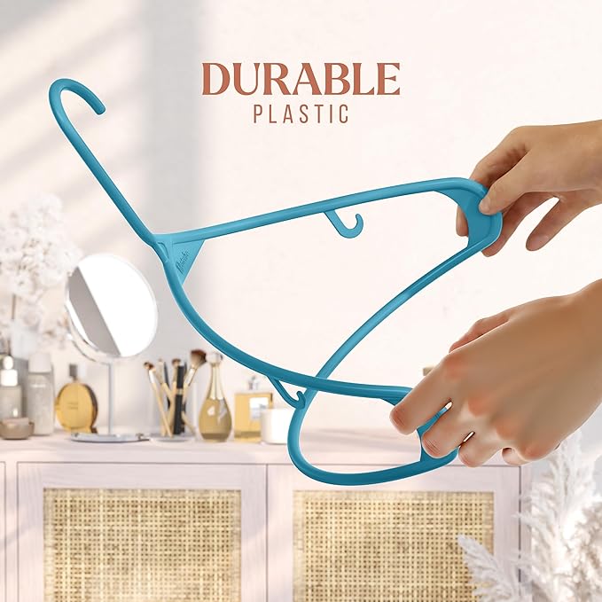Plastic Hangers 50 Pack Blue - Clothes Hangers - Makes The Perfect Coat Hanger and General Space Saving Clothes Hangers for Closet - Percheros Ganchos para Colgar Ropa Hangars