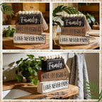Yuntau 4 Pcs Farmhouse Family Tabletop Decor Tiered Tray Decor Rustic Wood Decorative Stacked Sign Block Gift Retro Bead Garland Family Where Life Begins Love Never Ends Table for Home Shelf Office