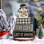 Yuntau 4 Pcs Winter Table Decorations Wooden Snowman Winter Tiered Tray Decor Rustic Block Signs Gift Farmhouse Christmas Centerpiece for Tables Party Kitchen Shelf Home
