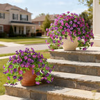 Homsunny Artificial Fake Flowers Outdoor, 2PCS Long 29.5 in Faux Petunias Silk Flower UV Resistant No Fade for Home Outside Garden Balcony Yard Porch Realistic Spring and Summer Decor（Light Purple）