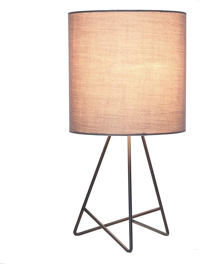 Simple Designs LT2066-GOG-LB 14" Down to The Wire Table Lamp for Bedroom, Living Room, Entryway, Office, Gray with Gray Shade, with Feit LED Bulb Included