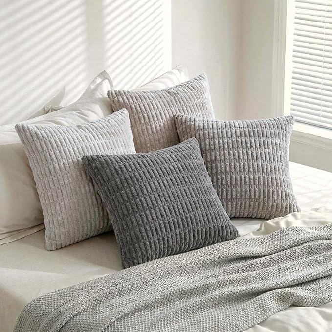 Fancy Homi 4 Packs Decorative Throw Pillow Covers for Living Room Couch Bed, Modern Farmhouse Boho Home Décor Accent Cushion Case, 28" x 28", Grey Series