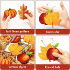 Haooryx 31Pcs Fall Autumn Wood Hanging Ornaments Autumn Wooden Pumpkin Maple Leaves Decorative Pendents for Thanksgiving Day Fall Harvest Party Favor Gift Tag Holiday Home Tree Decorations Supplies